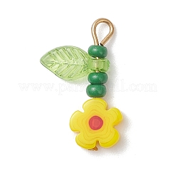 6 ciondolo a forma di fiore con perline di vetro in acciaio inossidabile 304&nbsp;PALLOY-MZ01117