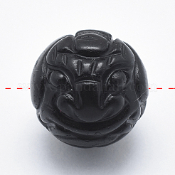 Geschnitzte runde natürliche Obsidianperlen&nbsp;G-P360-01-10mm