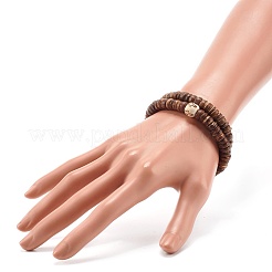 Flache runde Kokosperlen Stretch-Armbänder Set&nbsp;BJEW-JB07010