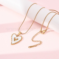 Collares con colgante de acero inoxidable 304 con esmalte blanco para mujer&nbsp;NJEW-F378-02G-01