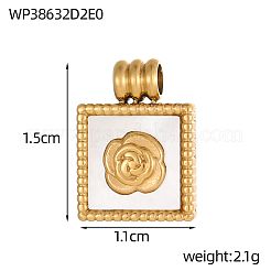 Colgante cuadrado de acero inoxidable 304 con dijes de flores y esmalte.&nbsp;STAS-OY004-13G