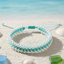 Braccialetti di perline intrecciate con perle rotonde di imitazione&nbsp;OE8448-1