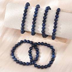 Natürliches Lapislazuli-Stretcharmband mit runden Perlen&nbsp;BJEW-F203-06
