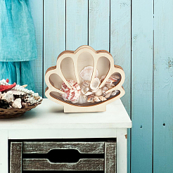 Vitrines à bijoux en bois en forme de coquillage avec fenêtre visible&nbsp;ODIS-SP0001-14C