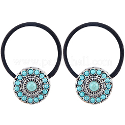3 élastique à cheveux synthétique imitation turquoise en alliage et résine&nbsp;OHAR-CY0001-10B