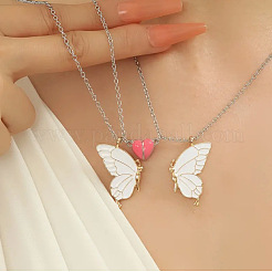 2 pz collana di amicizia con ciondolo a farfalla luminoso magnetico in lega smaltata&nbsp;FS-WG3F676-01