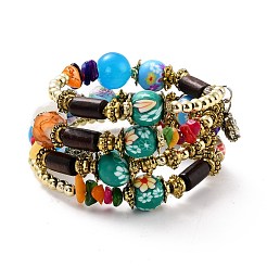 Boho mehrsträngiges Wickelarmband aus unregelmäßigen synthetischen türkisfarbenen Perlen&nbsp;BJEW-G635-02A