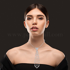 Cravate longue et chaîne d'extension en forme de cœur avec strass scintillants pour femme&nbsp;DIY-WH20002-613