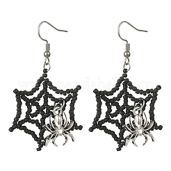 Halloween-Motiv Spinnennetz mit Spinne handgemachte Glasperlen-Ohrhänger&nbsp;EJEW-MZ00481-01