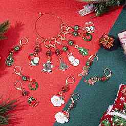 24 pièces 12 style thème de noël alliage émail pendentif marqueurs de point de verrouillage&nbsp;HJEW-SC00006