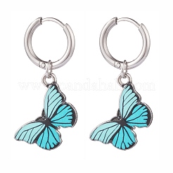 Orecchini a cerchio pendenti con farfalla bicolore&nbsp;EJEW-JE04811