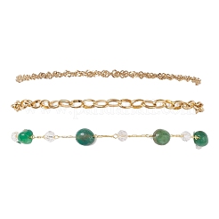 Bracelets de cheville à 3 couche en pépites d'agate naturelle teinte et chaîne à maillons en acier inoxydable 304 pour femmes&nbsp;AJEW-AN00743-01