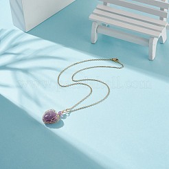 Collares con colgante de corazón de amatista natural envuelto en alambre de cobre&nbsp;NJEW-JN03971-02