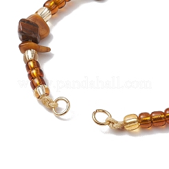 Fabrication de bracelets tressés en copeaux d'œil de tigre naturels et perles de rocaille faites à la main&nbsp;AJEW-MZ00004-10