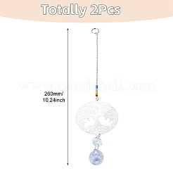 2 attrape-soleil suspendu en acier inoxydable 201 en forme d'arbre de vie et verre cristal arc-en-ciel&nbsp;HJEW-TA00446