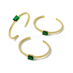 Bracciale rigido con polsino aperto rettangolare in vetro verde&nbsp;BJEW-I307-01G