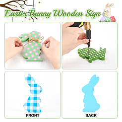 4 pièce de décorations d'affichage de lapin en bois de 4 styles&nbsp;AJEW-GL0002-05