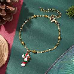 Bracelets à breloques en alliage émaillé en forme de canne à sucre de Noël&nbsp;BJEW-JB11307