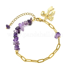 Bracelets en acier inoxydable 304 avec chaîne trombone et perles de pierres naturelles mélangées&nbsp;BJEW-JB14187