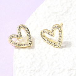 Valentinstag-Ohrstecker in Herzform aus Messing mit Mikropavé und klaren Zirkonia&nbsp;EJEW-C186-17G-02