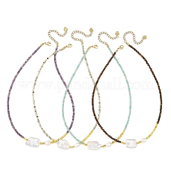 Collane da donna con perle rettangolari barocche naturali keshi e pietre miste rotonde sfaccettate.&nbsp;NJEW-JN06682