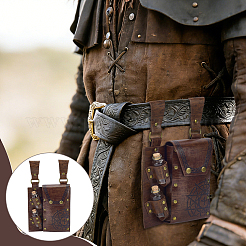 Sac ceinture médiéval rectangulaire en cuir PU avec 2 bouteille de potion en verre&nbsp;AJEW-WH0696-581A