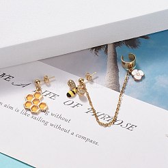 Orecchini asimmetrici in lega a nido d'ape e ape con smalto&nbsp;EJEW-JE04887