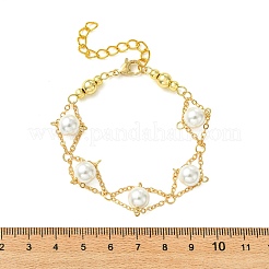 Bracelets pour femmes en laiton avec perles rondes blanches en coquillage et maillons.&nbsp;BJEW-JB14188