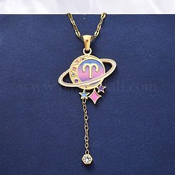 304 Edelstahl Hot Pearl Emaille Konstellation Planet Anhänger Halsketten&nbsp;NJEW-D310-01A-G