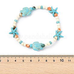 Pulseras elásticas para mujer con cuentas de turquesa sintética teñida y jade blanco océano.&nbsp;BJEW-JB14015