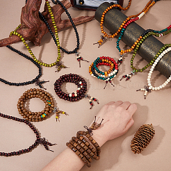 24 bracelet de perles de prière rondes en bois de 12 styles&nbsp;BJEW-DC0001-12