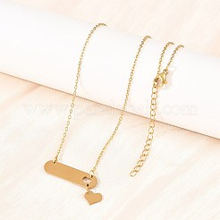 Collane con ciondolo ovale lungo a forma di cuore in acciaio inossidabile 304&nbsp;NJEW-H093-10G