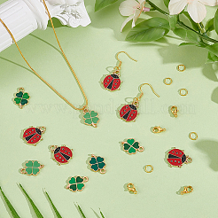 60 stücke 4 arten diy clover & marienkäfer legierung emaille anhänger dekorationen machen kits&nbsp;ENAM-GA0001-17