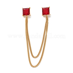 Spilla a catena pendente quadrata in acciaio inossidabile 304 con zirconi cubici&nbsp;JEWB-S021-02G-02
