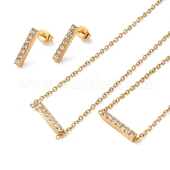 Collane e bracciali con ciondolo in strass in acciaio inossidabile 304 rettangolari e set di orecchini a bottone per donna&nbsp;SJEW-C004-08G