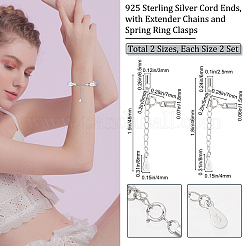 4 Set mit 2 Kordelenden aus Sterlingsilber im Stil 925&nbsp;STER-BBC0001-26