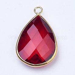 Goldfarbene Messingglas-Tropfenanhänger&nbsp;GLAA-M006-A-09G