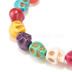2 juego de pulseras elásticas con calavera de color turquesa sintético (teñido) y 2 estilos.&nbsp;BJEW-JB08071