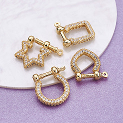 4 Stück 4 Stil Messing Micro Pave klarer Zirkonia D-Ring Anker Schäkel Verschlüsse&nbsp;ZIRC-PJ0001-02