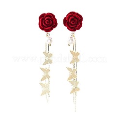 Ohrstecker aus Legierung mit Rose und Schmetterlingsbeflockung&nbsp;FS-WG3A5F5-01