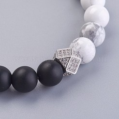 Braccialetti elasticizzati in agata nera naturale (tinta) e howlite&nbsp;BJEW-JB03936-02