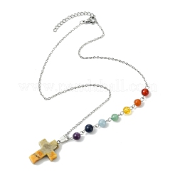 Colgante de cruz con piedras preciosas naturales mixtas y chakras&nbsp;NJEW-JN06268