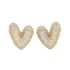 Orecchini a bottone da donna in ottone con micro pavé di zirconi trasparenti&nbsp;EJEW-F352-06G