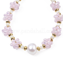 Bracciale scorrevole intrecciato con perle naturali e vetro&nbsp;BJEW-N018-01E