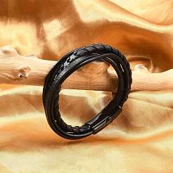 Ionenplattierte (IP) geflochtene Mikrofaser-Leder-Mehrstrang-Armbänder für Männer&nbsp;BJEW-Z081-17EB