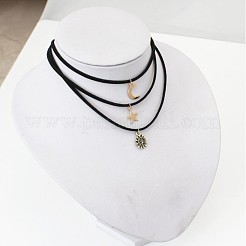 3 stücke 3 arten mond sterne sonne legierung anhänger faux wildleder schnur multi-strang choker halsketten für frauen&nbsp;FS-WG071C8-01