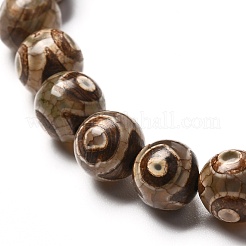 Bracciale elasticizzato con perle di agata tibetana naturale a 3 occhio dzi&nbsp;BJEW-JB06717