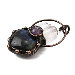 Natürliche Quarzkristall & Amethyst & Labradorit Herz große Anhänger&nbsp;G-Q350-06A