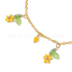Facettierte runde Fußkettchen aus natürlichem Howlith und Glasperlen mit Blumenquaste und Messing-Kabelkette für Frauen&nbsp;AJEW-MZ00007-01