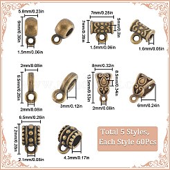 300 pz 5 stili di staffe per tubi in lega di stile tibetano&nbsp;TIBE-SP0001-03AB